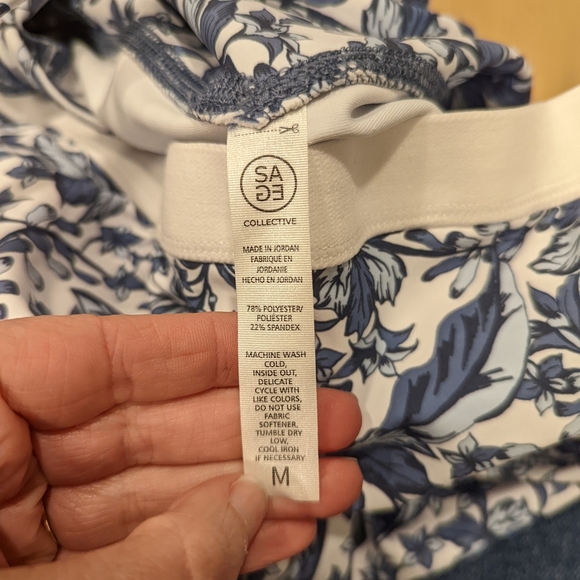 Floral Blue and White Athletic Romper - Picture 3 of 9